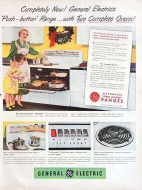 Vtg GE General Electric Range Oven Ad Yellow Green Retro Kitchen Cooking Stove